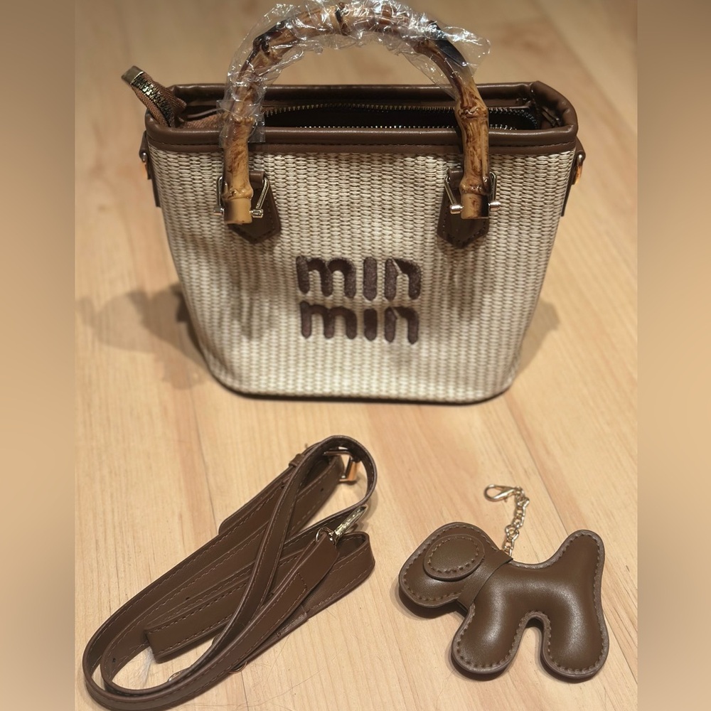 Min Min Woven Handbag with Brown Accents